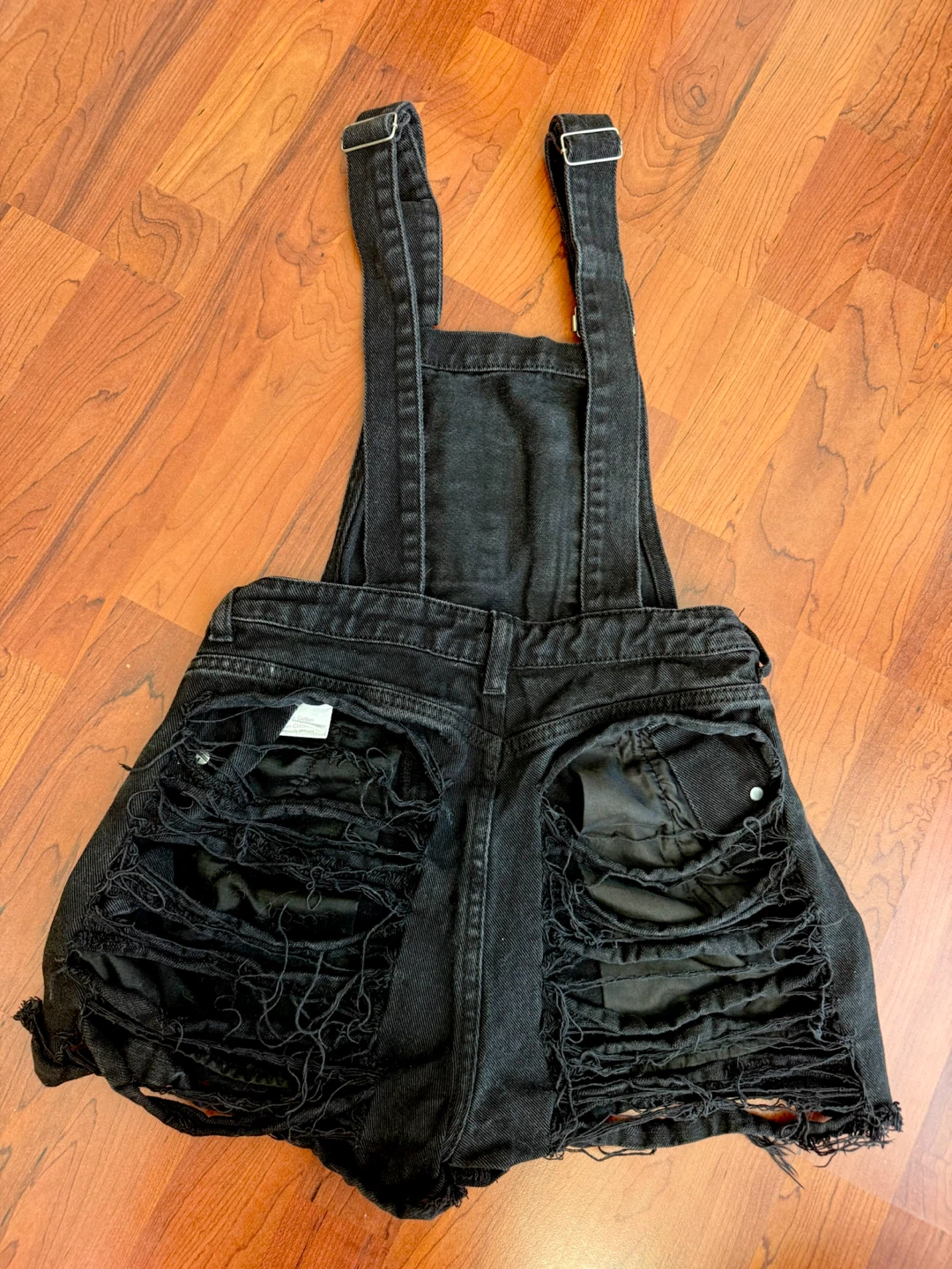 Black Distressed Denim Overalls Shorts - photo 2