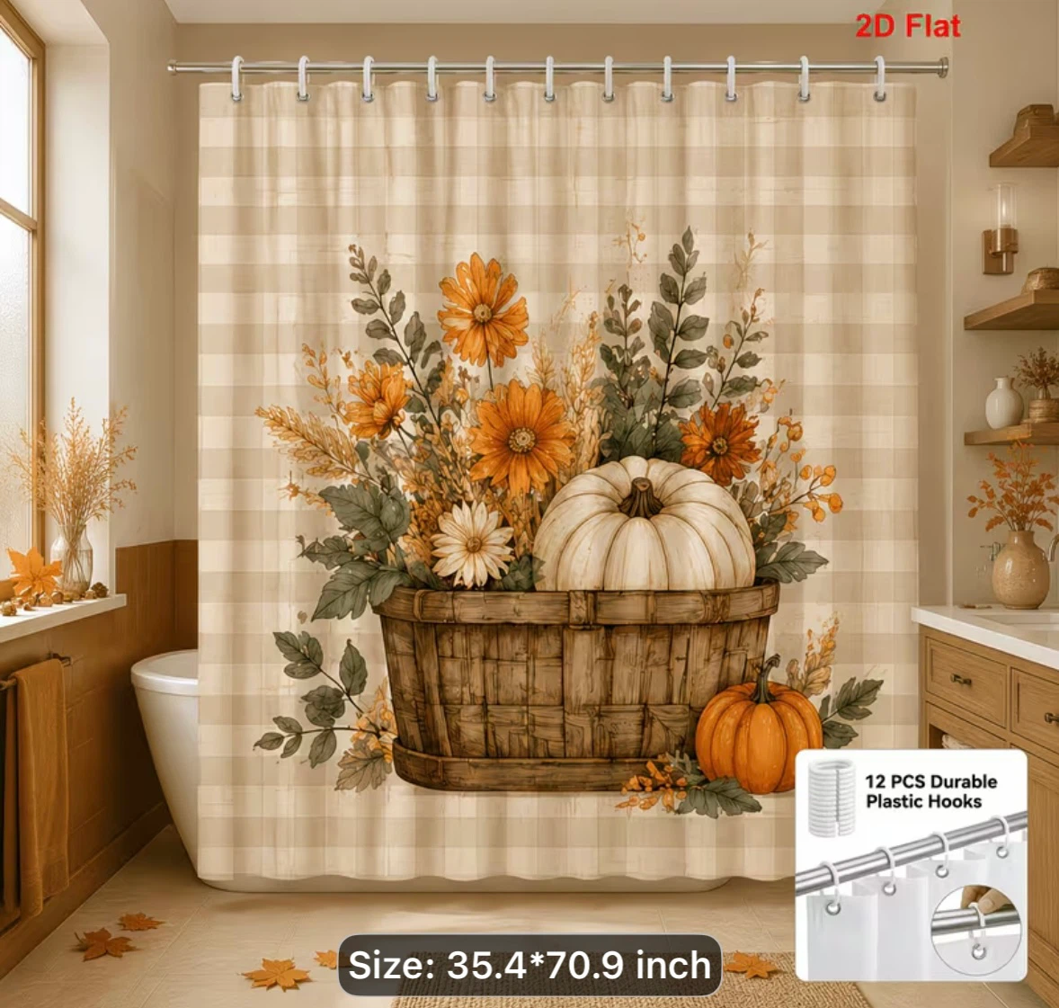 Fall Shower Curtain with Hooks