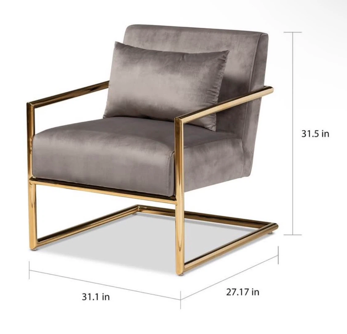New Gray Velvet Gold Luxe Glam Upholstered Chair Gold Base - photo 2