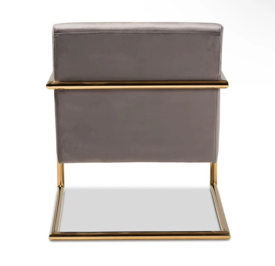New Gray Velvet Gold Luxe Glam Upholstered Chair Gold Base - photo 4