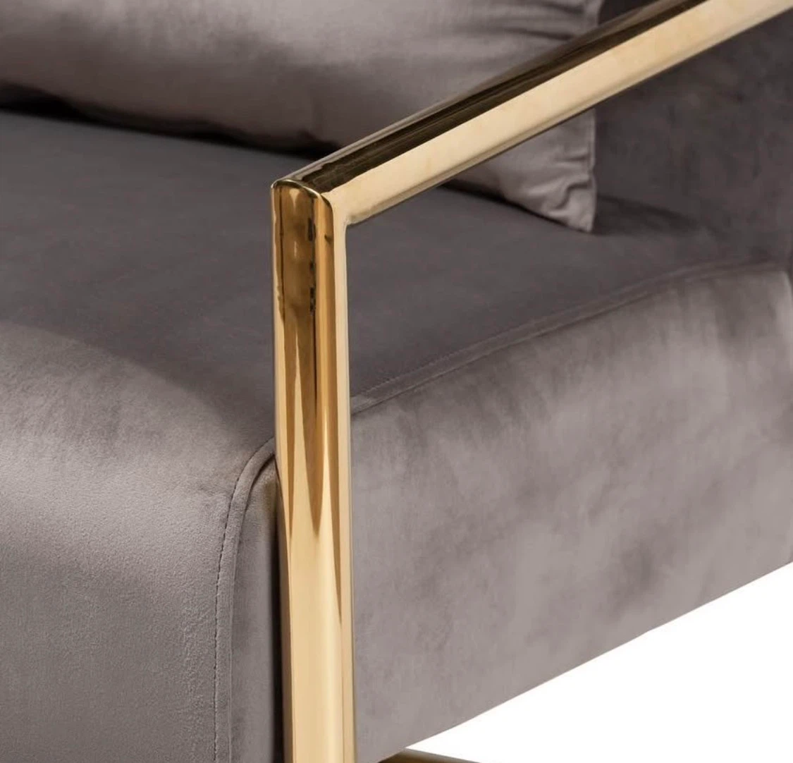 New Gray Velvet Gold Luxe Glam Upholstered Chair Gold Base - photo 5