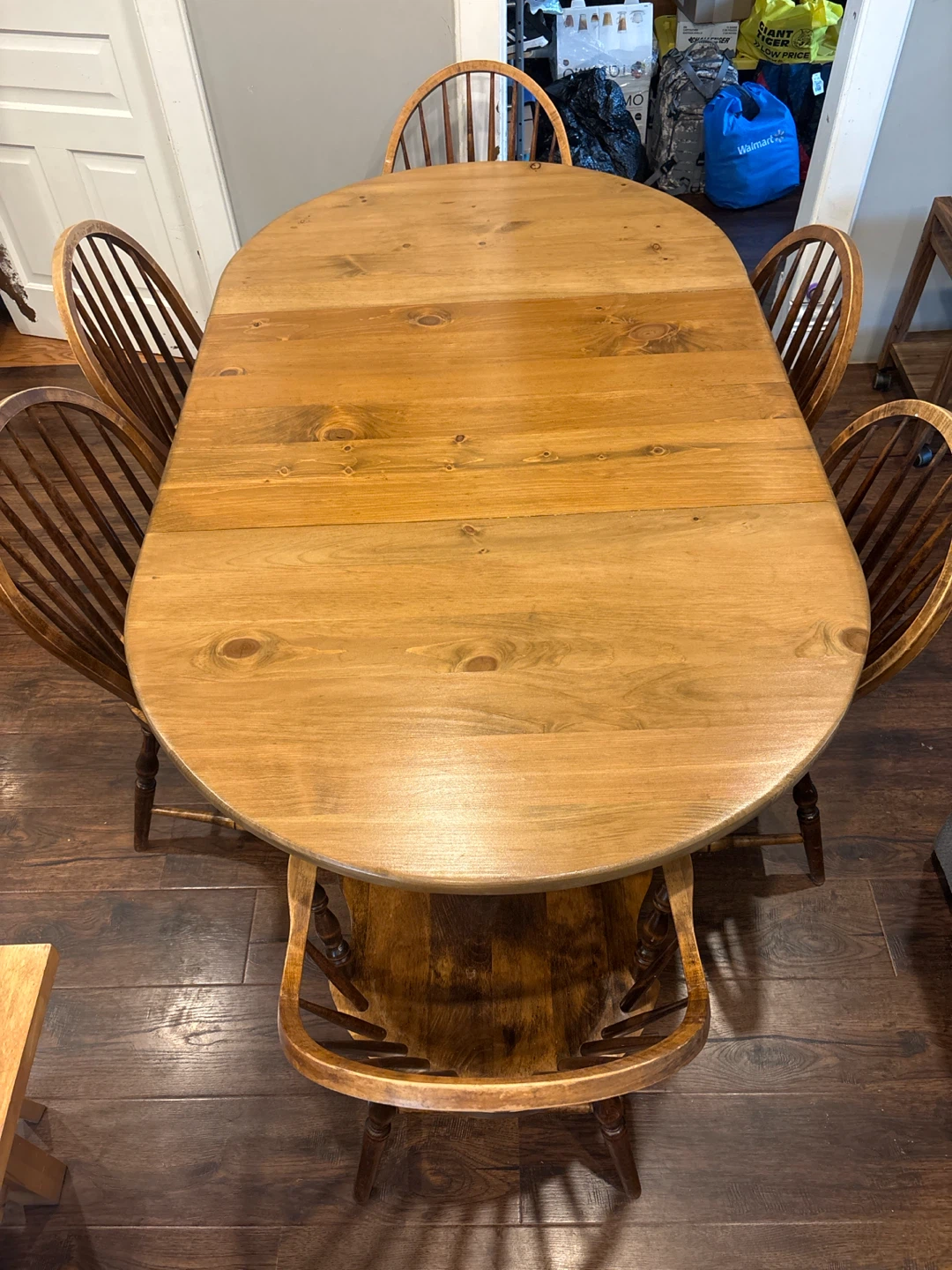 Wooden Dining Table with 2 leaves and 6 chairs