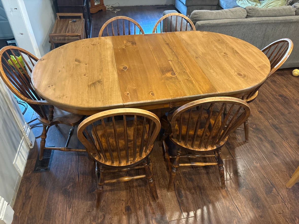 Wooden Dining Table with 2 leaves and 6 chairs - photo 2