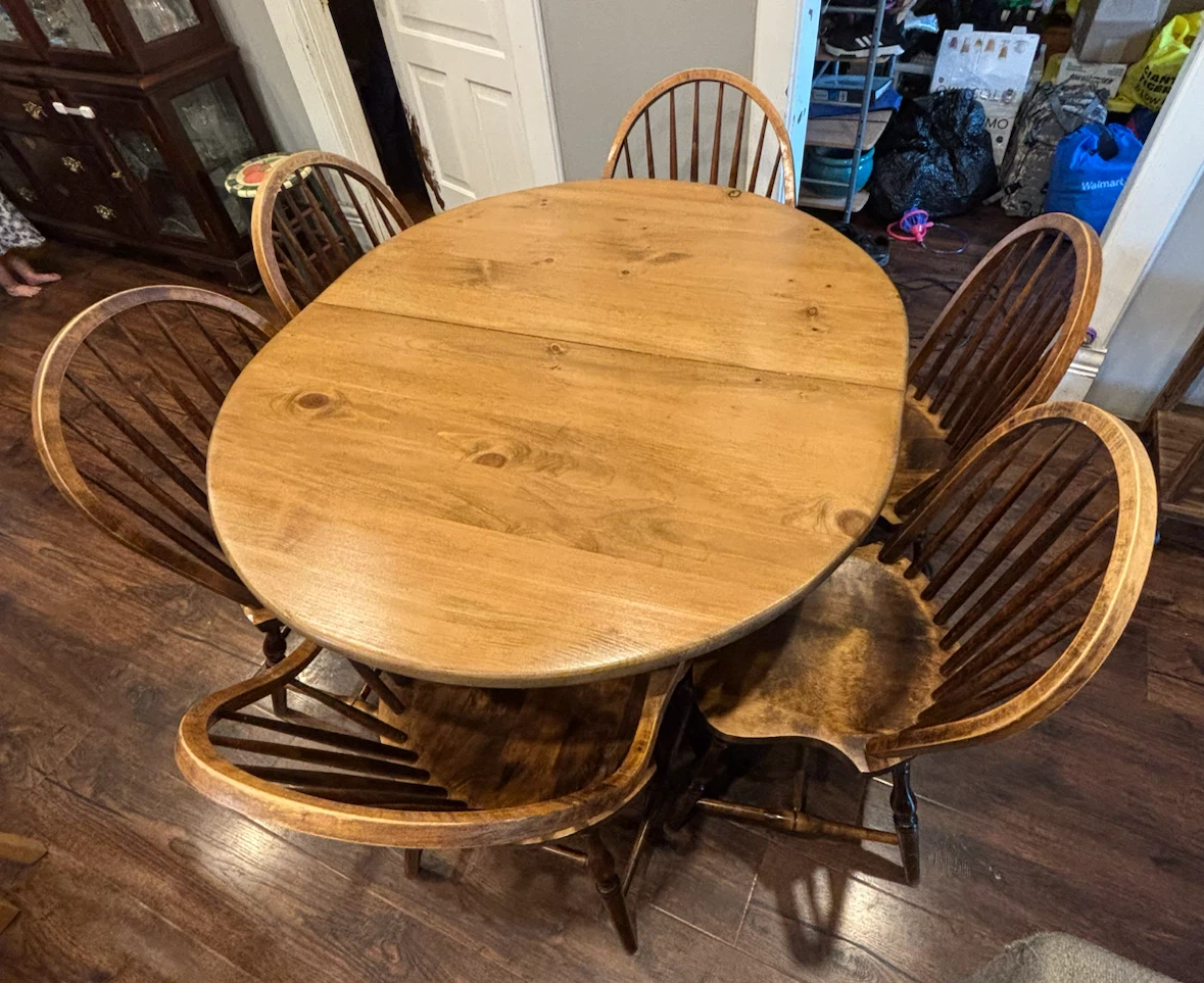 Wooden Dining Table with 2 leaves and 6 chairs - photo 5