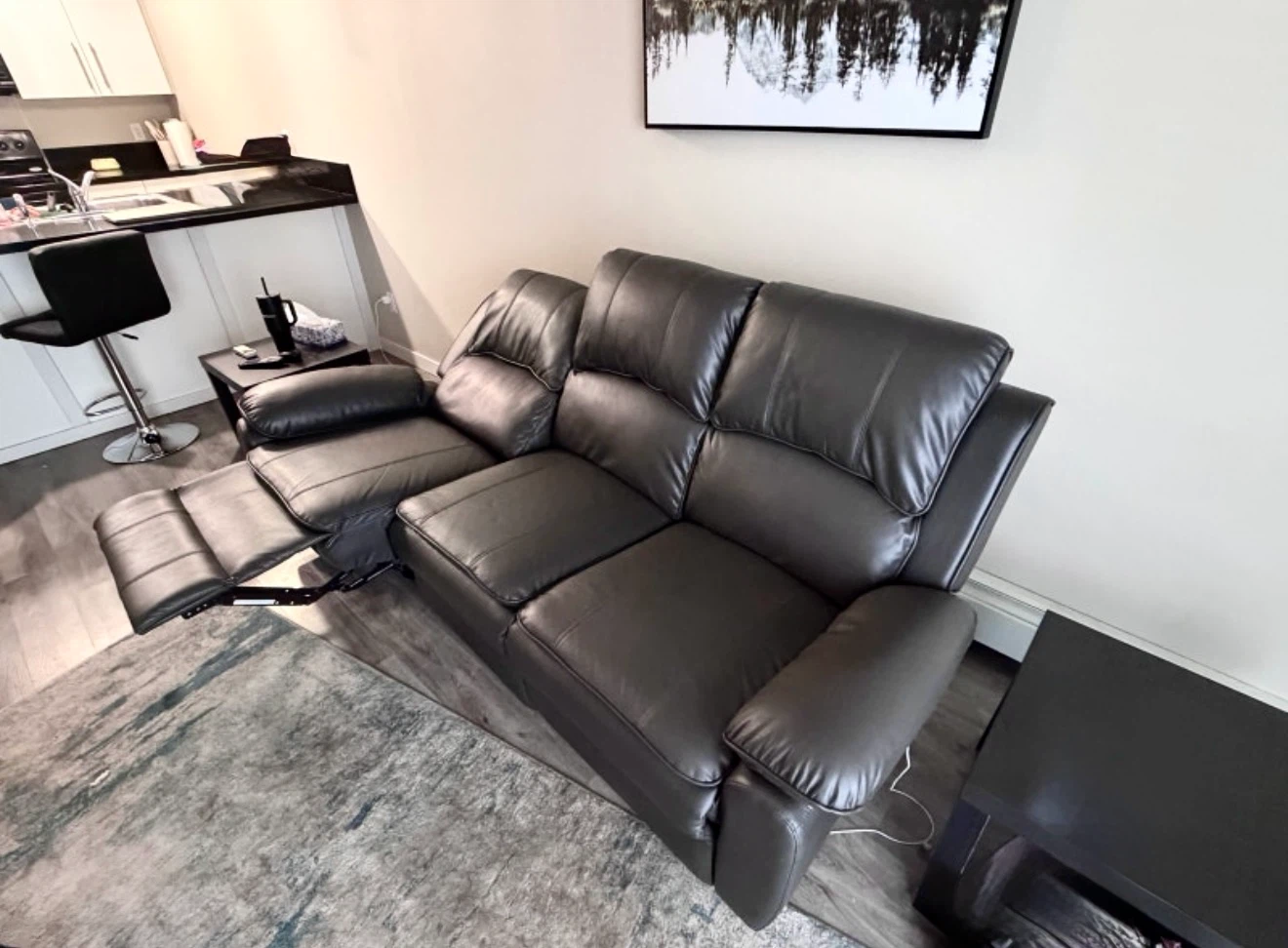 LEATHER-LIKE POWER RECLINING SOFA DARK GREY — $850 - photo 4
