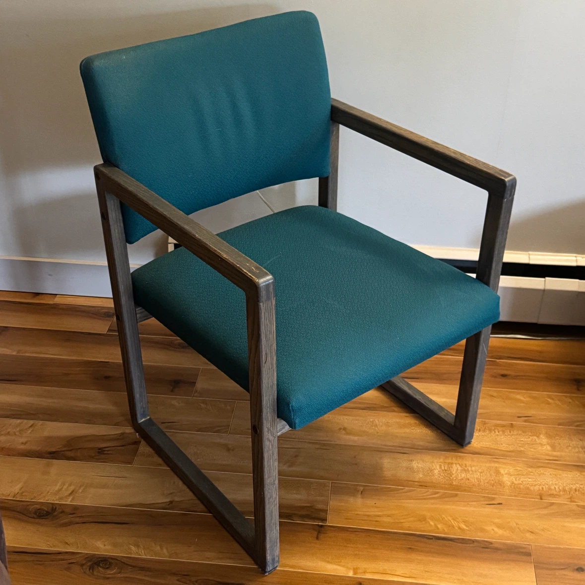 Teal Fabric Armchair with Wooden Frame