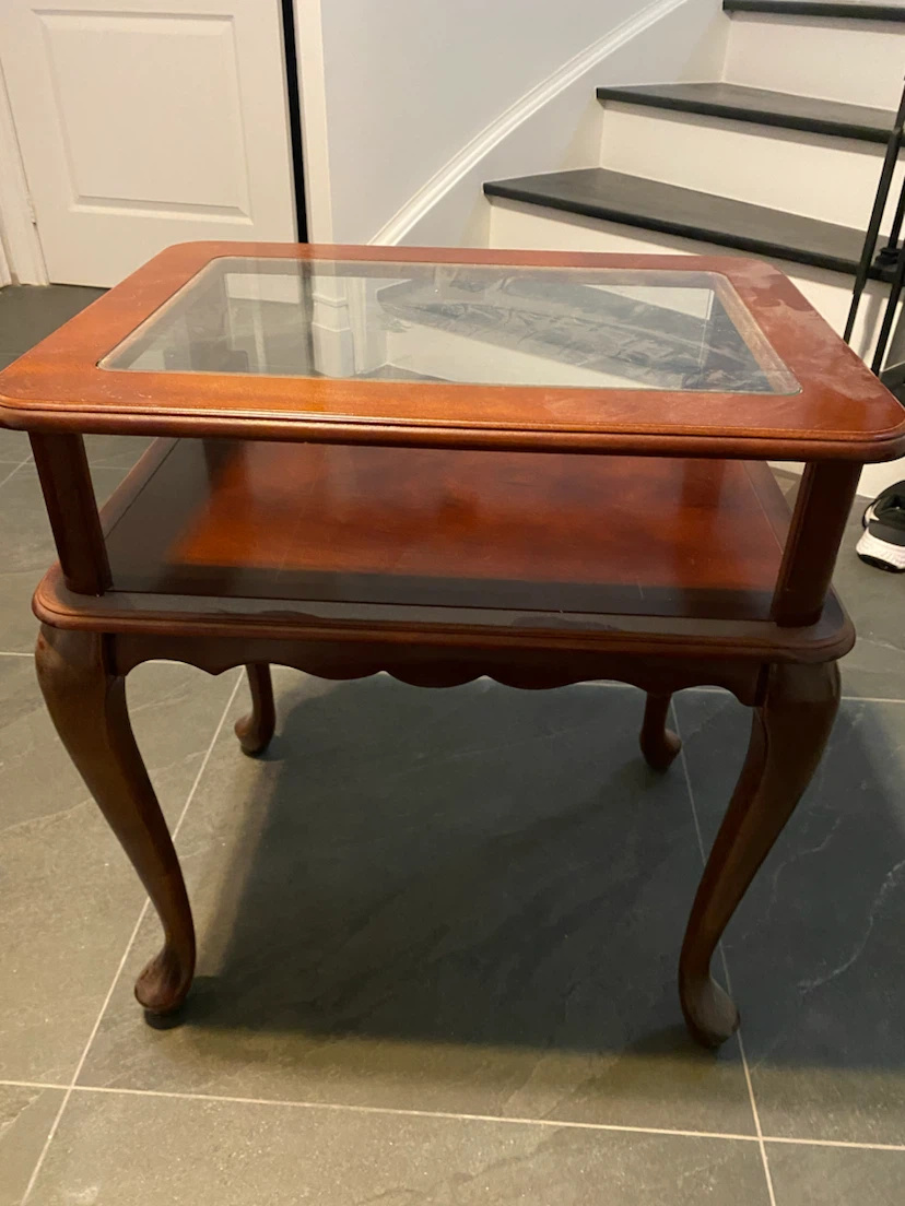 Wooden End Table with Glass Top