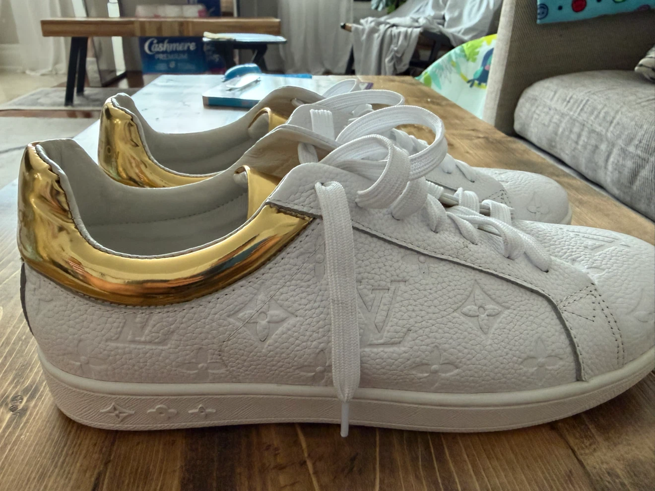 Louis Vuitton White & Gold Sneakers - photo 4