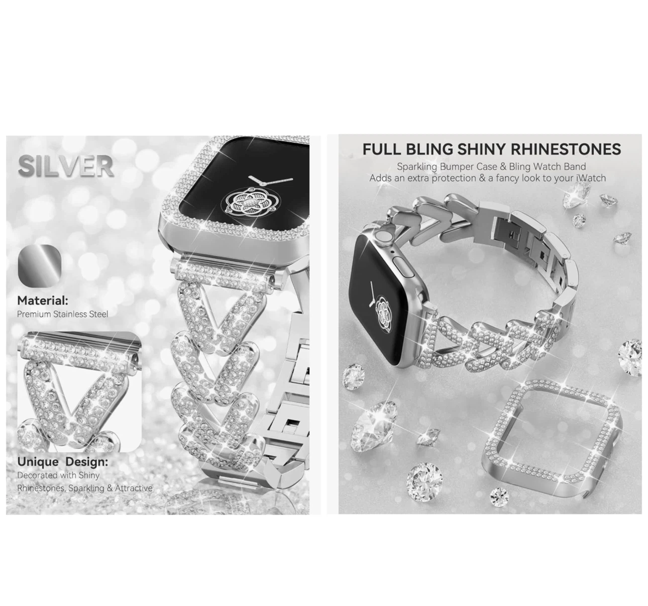 Brand new Rhinestones Encrusted Metal Bracelet and Case - photo 3