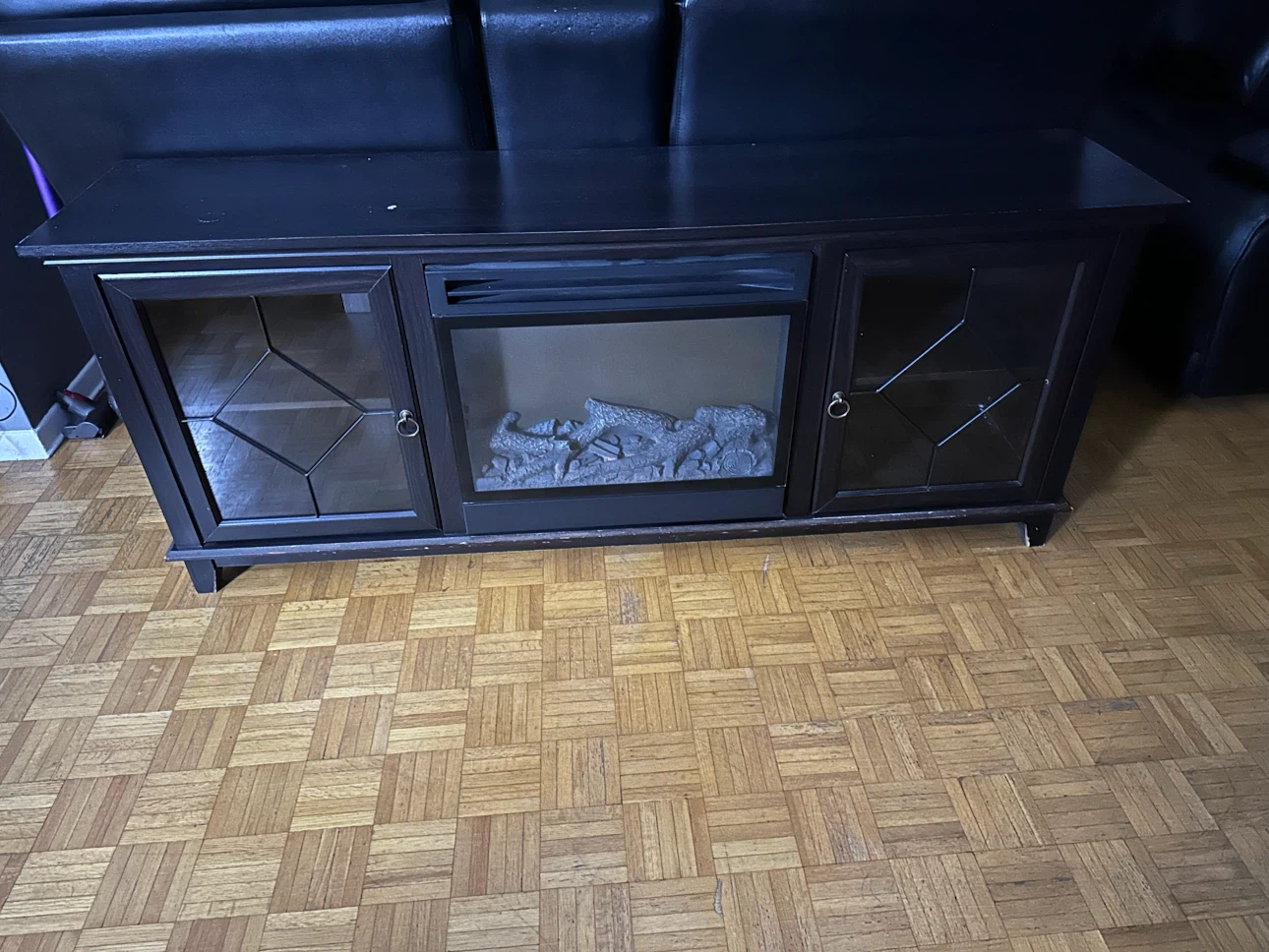 Dark Wood TV Stand with Electric Fireplace