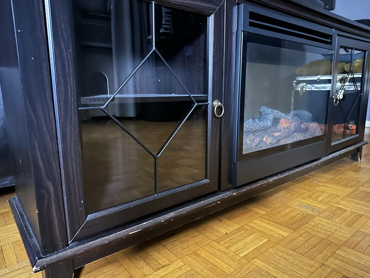 Dark Wood TV Stand with Electric Fireplace - photo 4