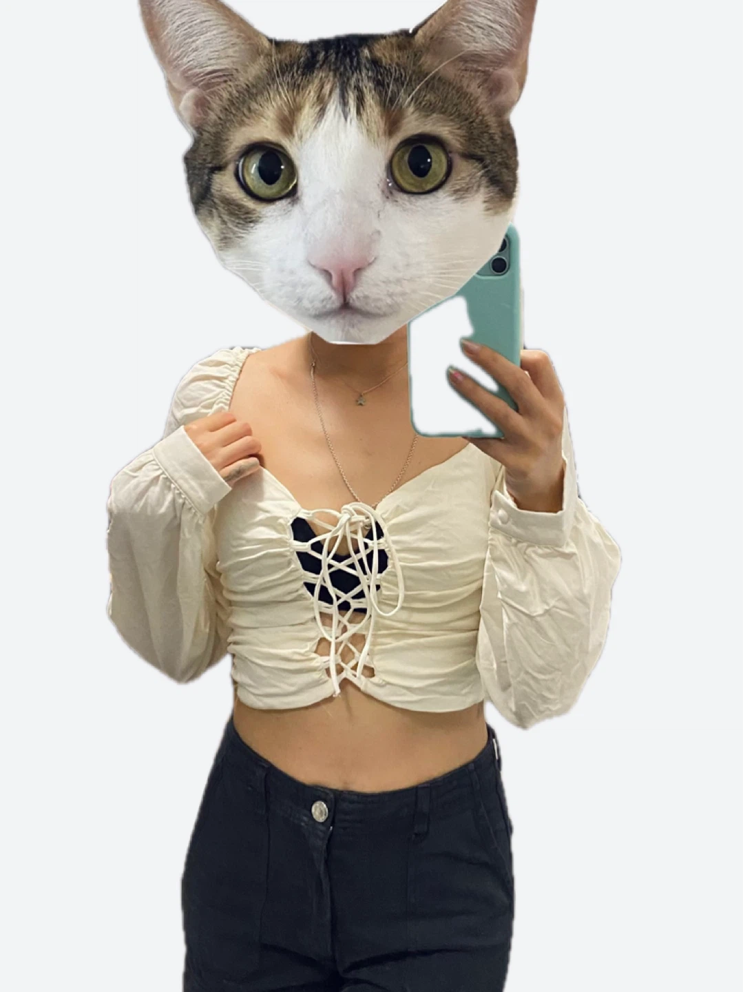 BNWT Cream lace-up top - S/XS - photo 2