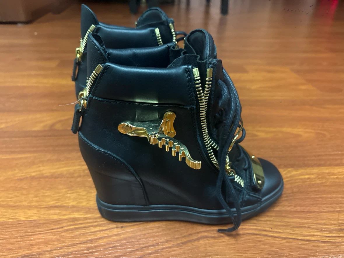 Giuseppe Zanotti Black Leather Wedge Sneakers