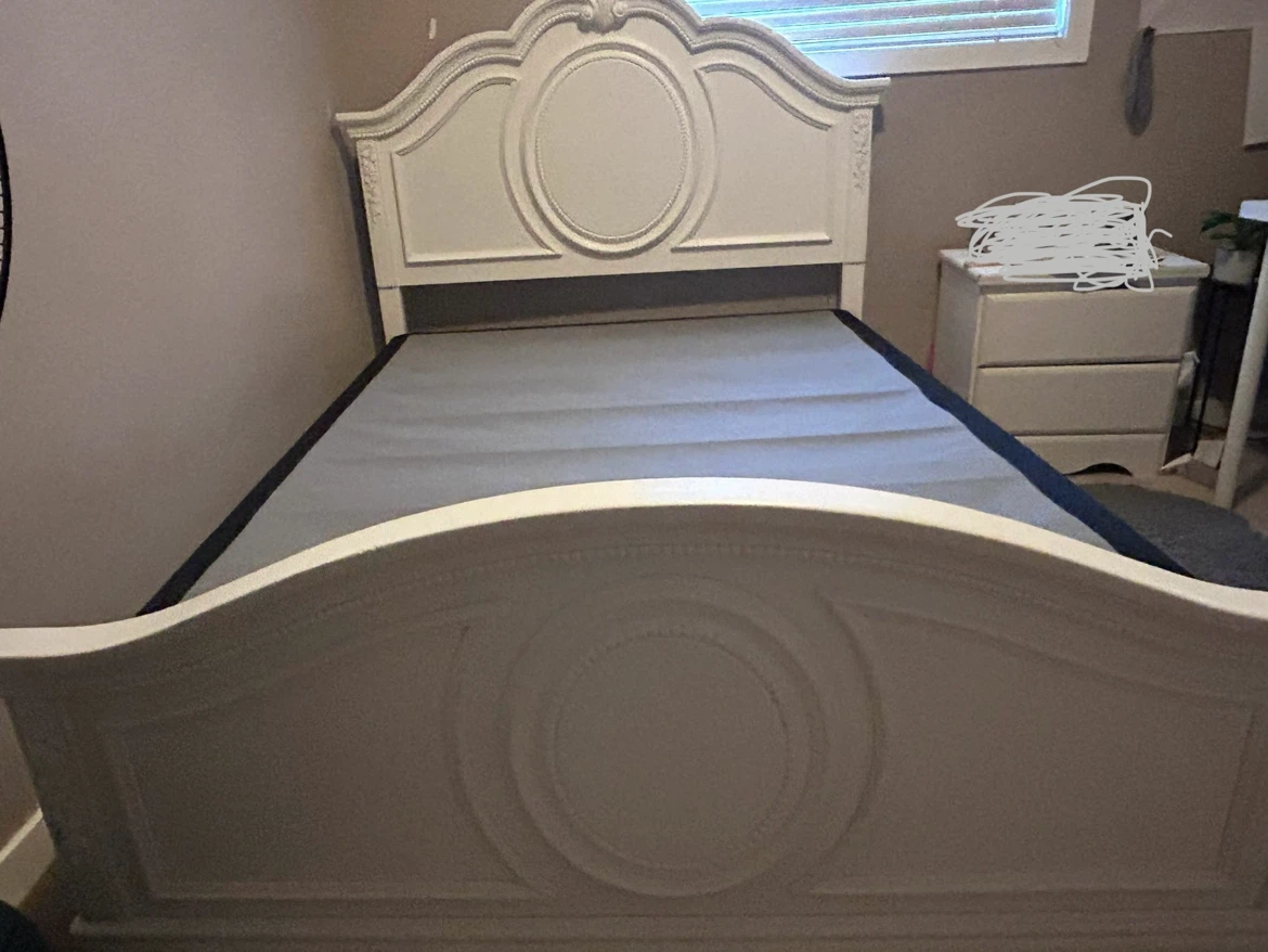 Pure White Elegant Full Bed Frame + Box Spring