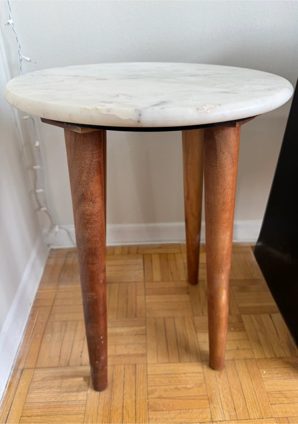 Marble Top Side Table with Wooden Legs