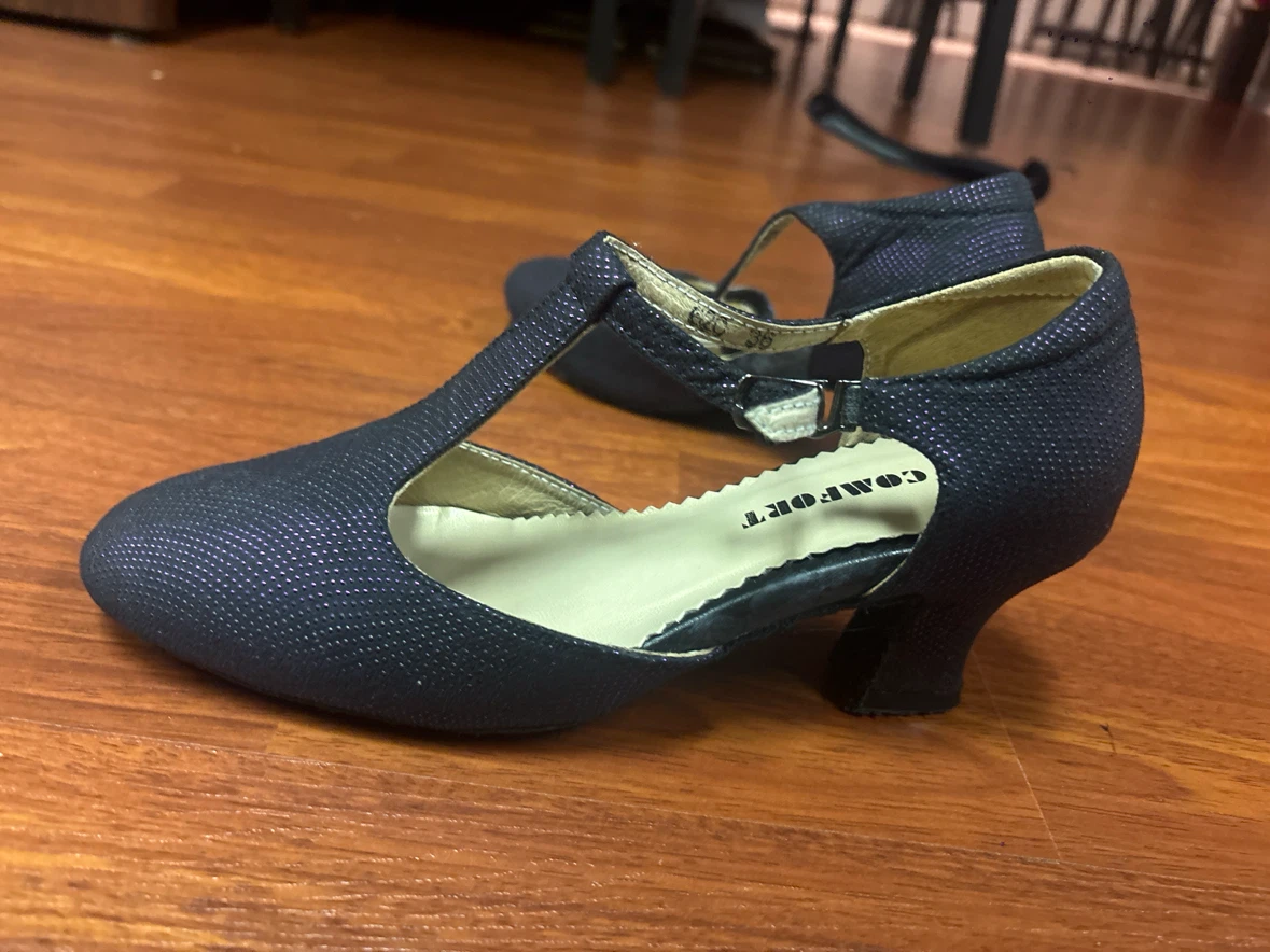 Comfort Women's Black T-Strap Heels Size 9 - photo 3