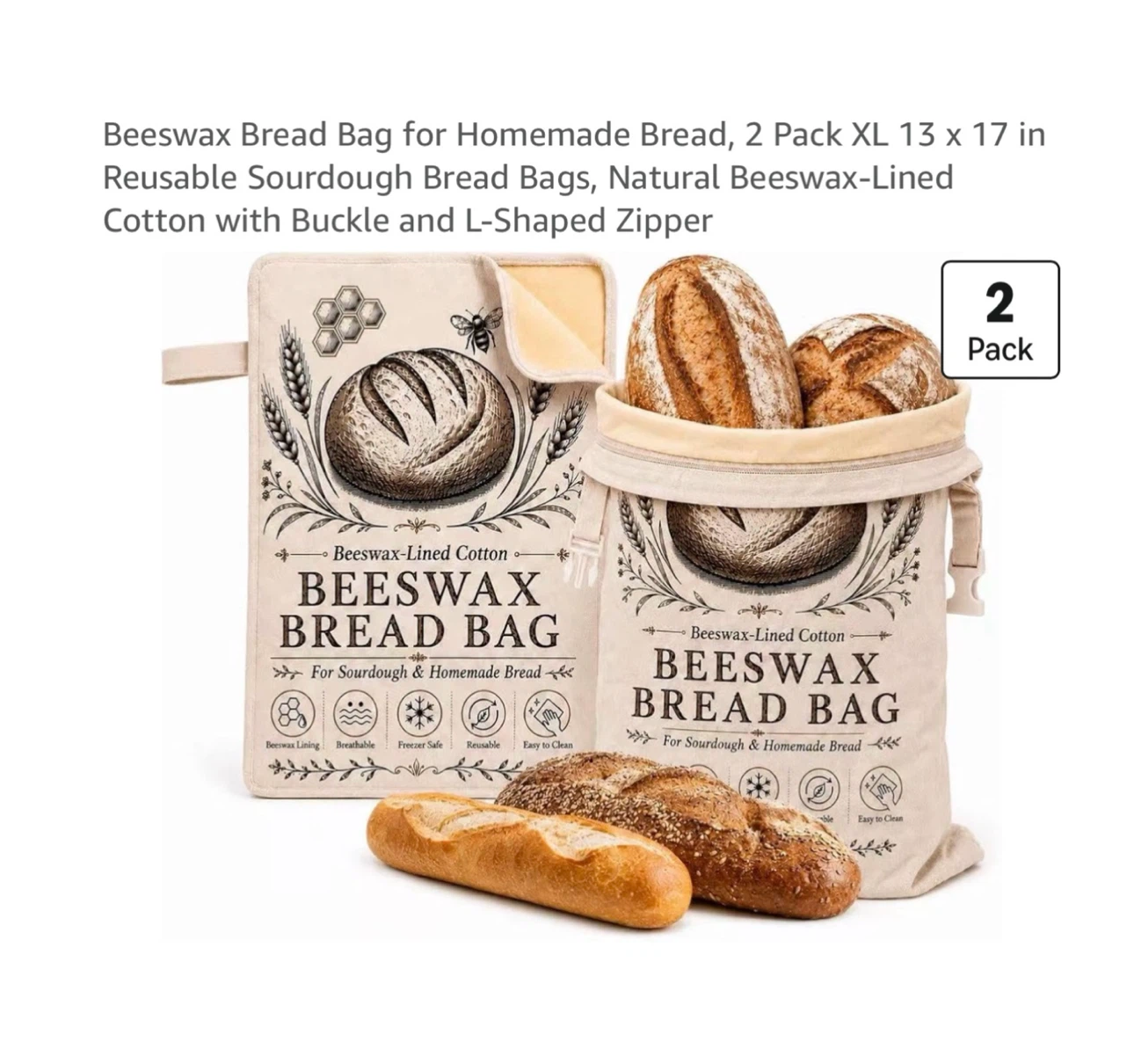 Brand new Bread Bag for Homemade Bread, 2 Pack