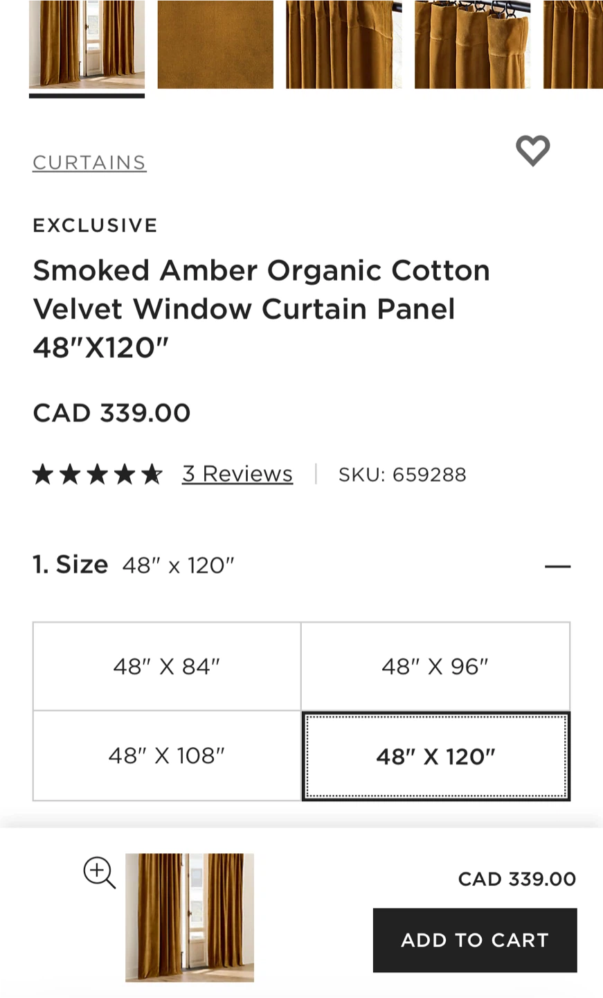 CB2 Organic Cotton Velvet Window Curtain Panels 48"X120" - photo 2