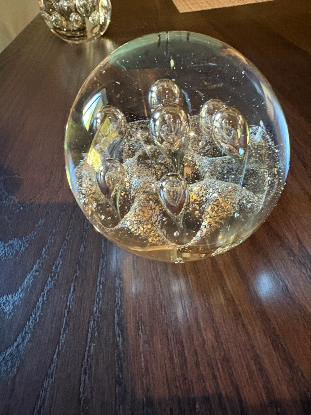 Vintage Glass Paperweight with Bubbles