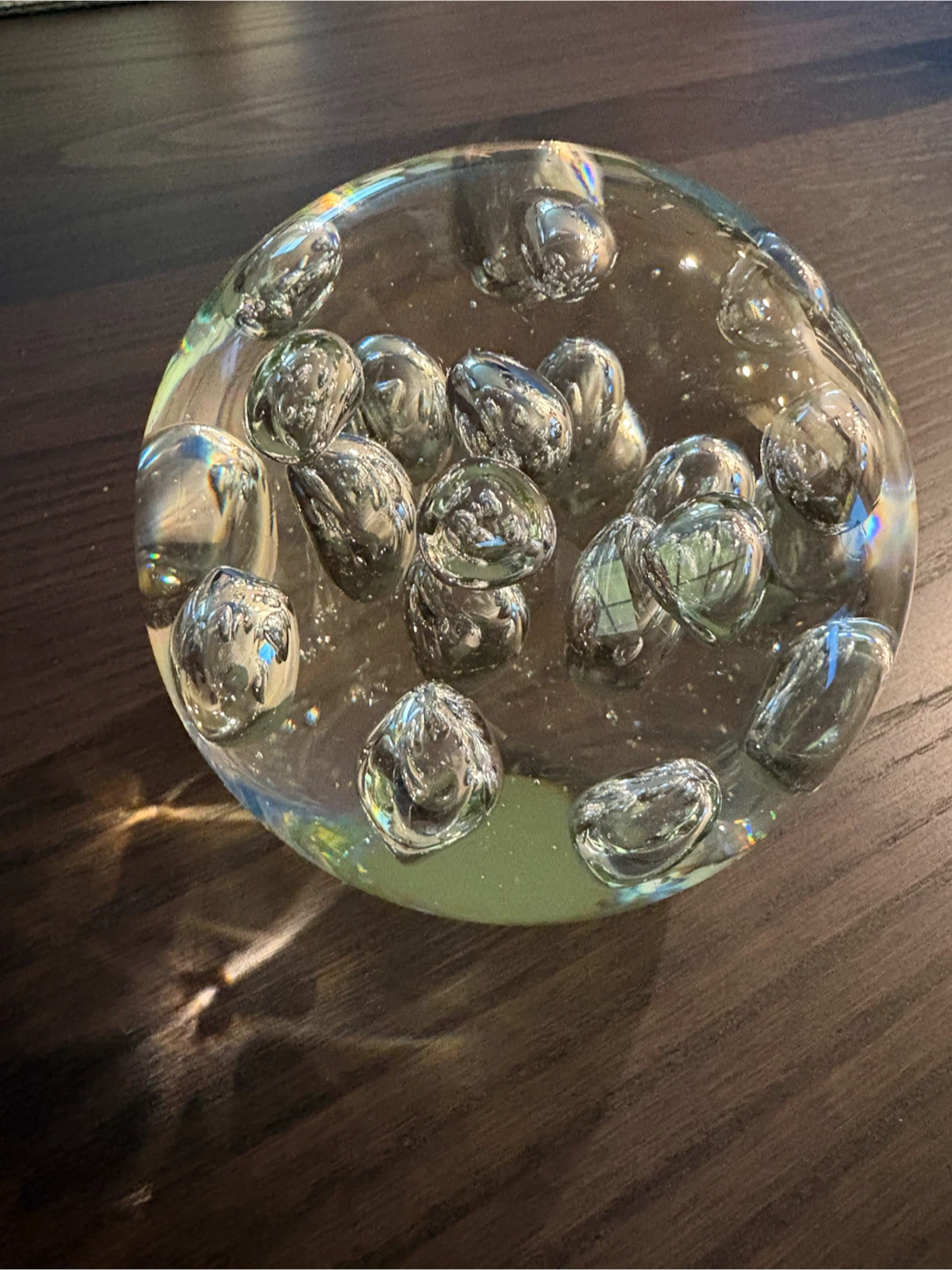 Vintage Glass Paperweight with Bubbles