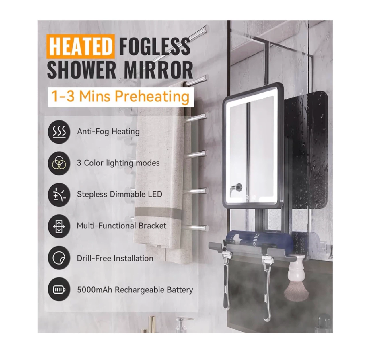 Brand new 13.06"L x 7.13"W  LED Shower Mirror Fogless - photo 4