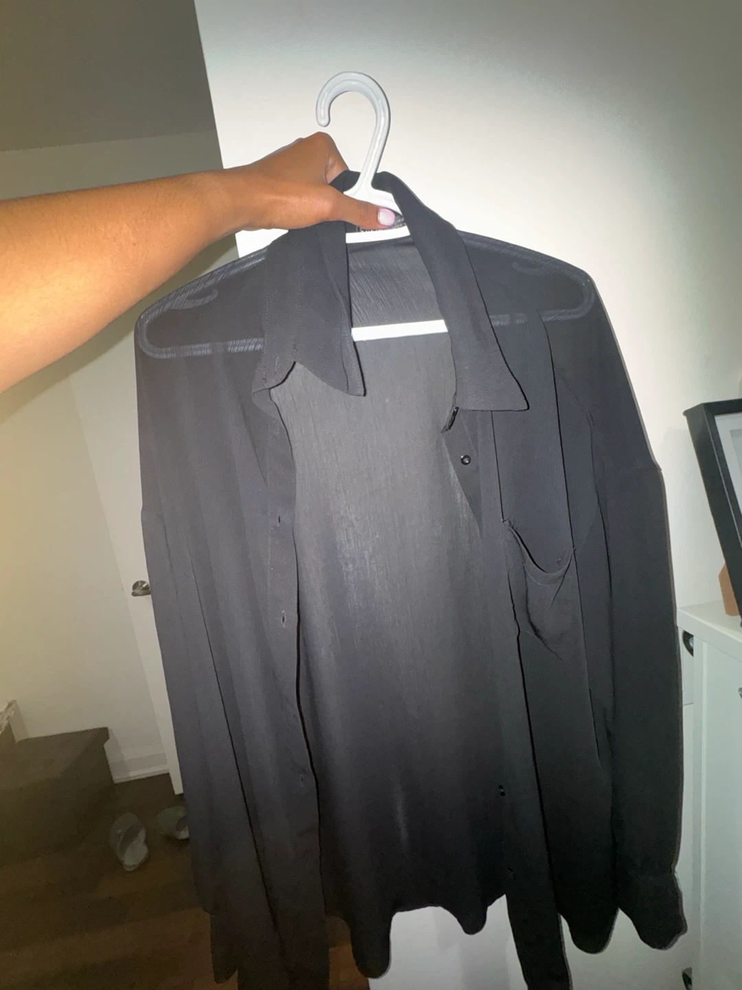 Black Sheer Button-Up Shirt