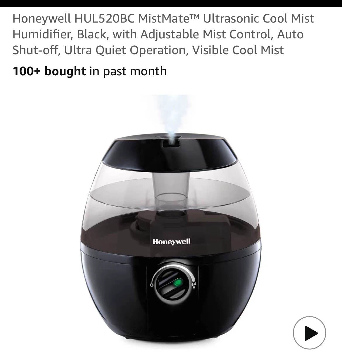 Honeywell HUL520BC MistMate Ultrasonic Humidifier - Black