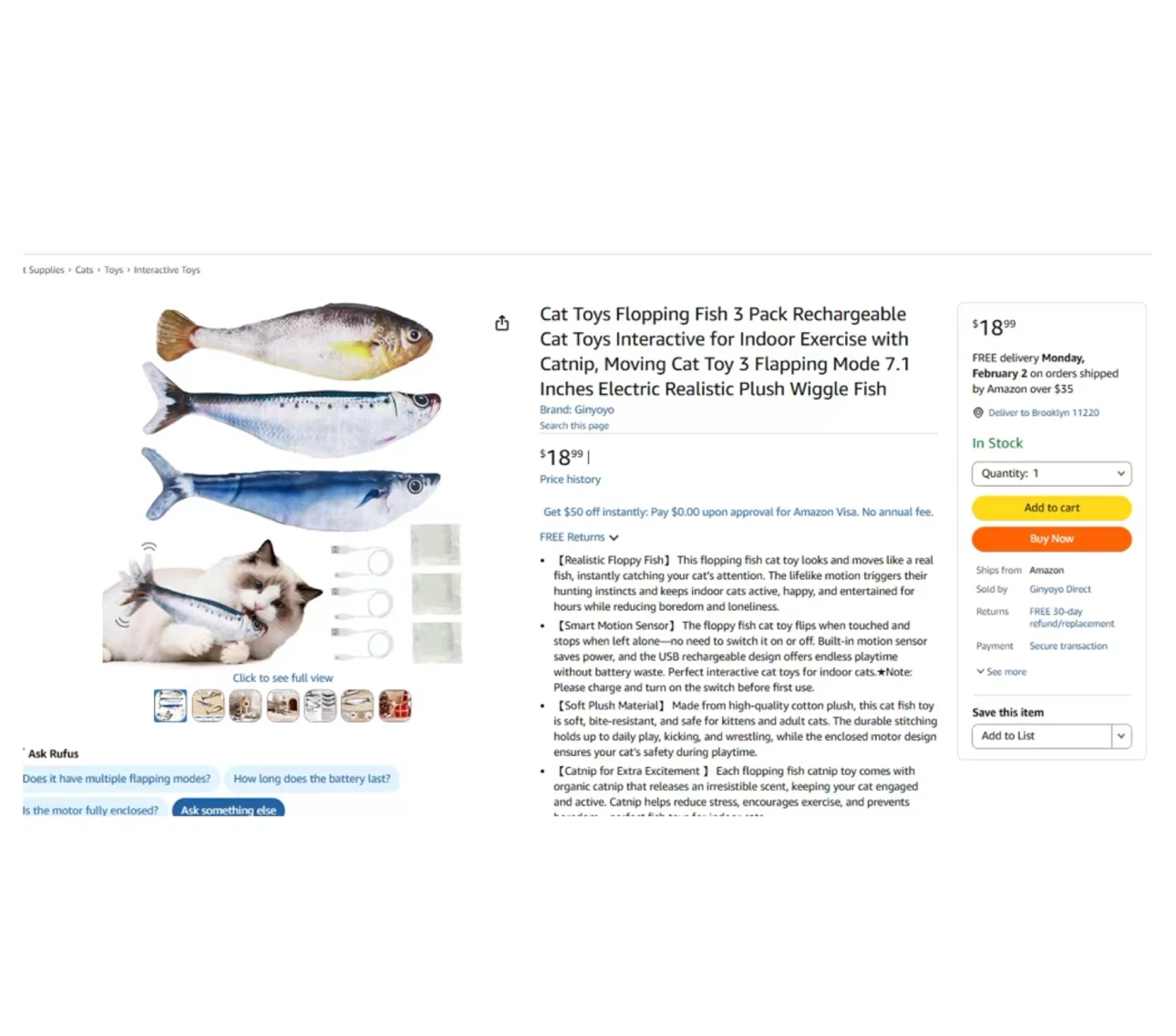 Brand new Cat Toys Flopping Fish 3 Pack