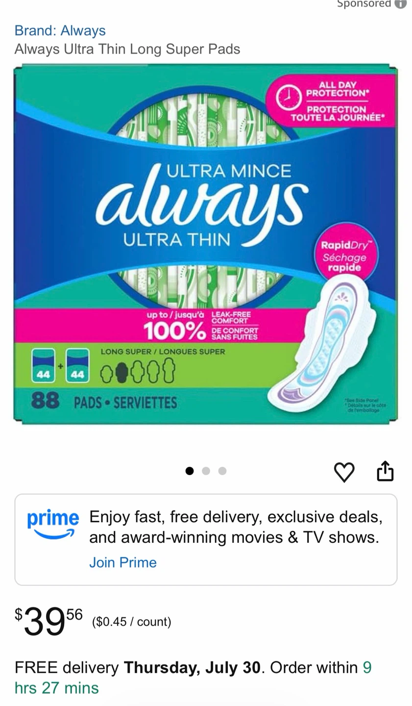 Always Ultra Thin Long Super Pads 2 packs