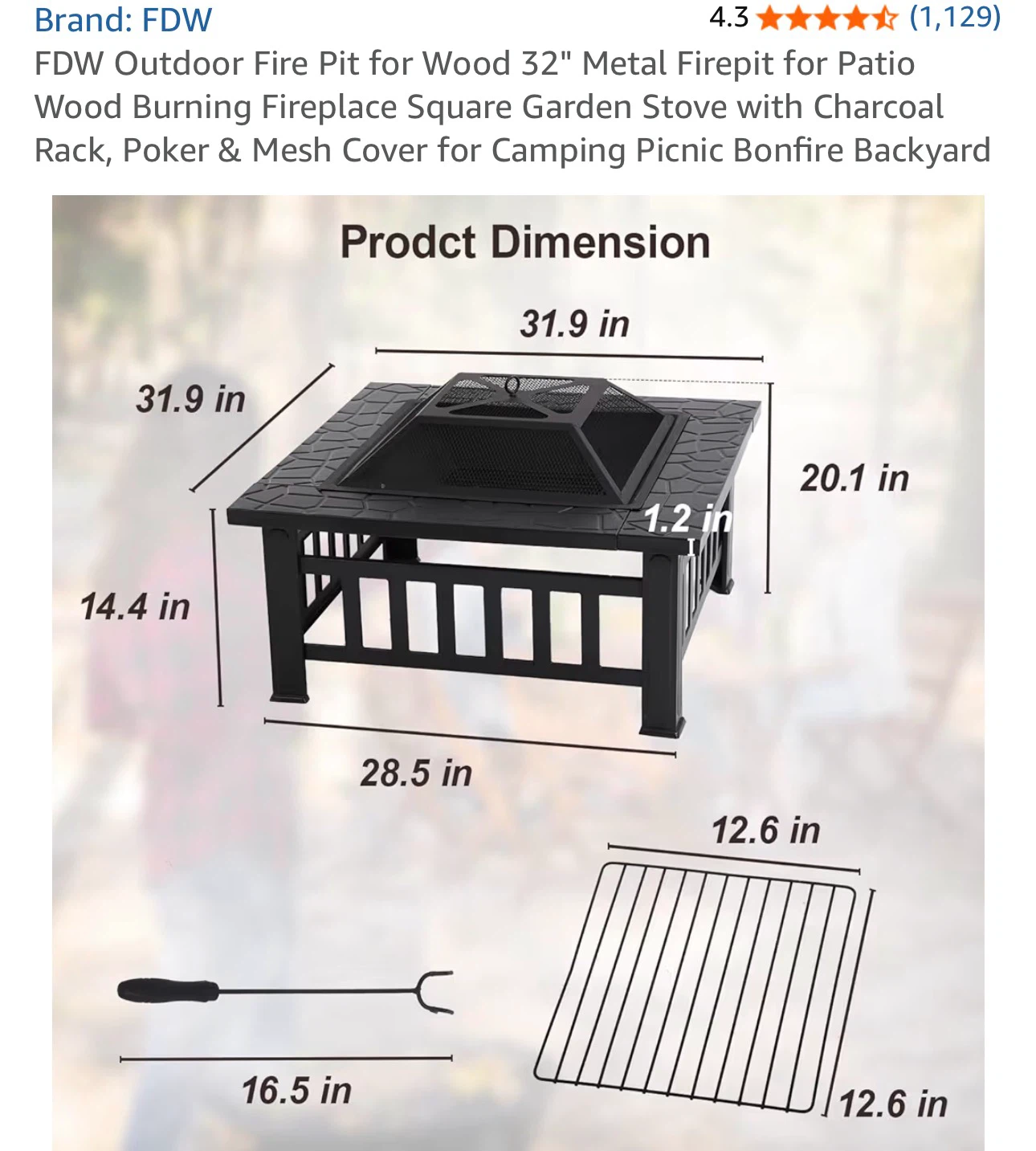 FDW 32" Metal Fire Pit - photo 3