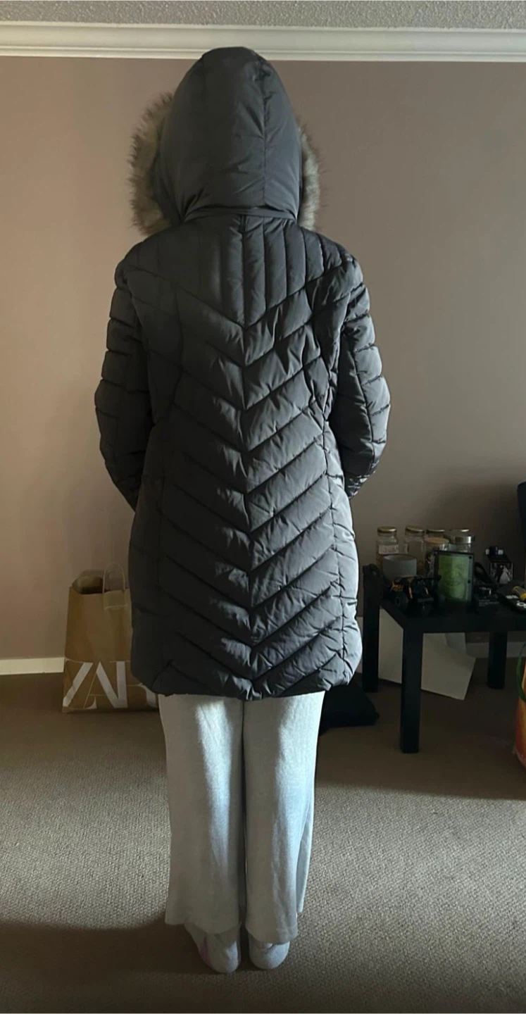 Women's Grey Puffer Coat with Fur Hood - photo 2
