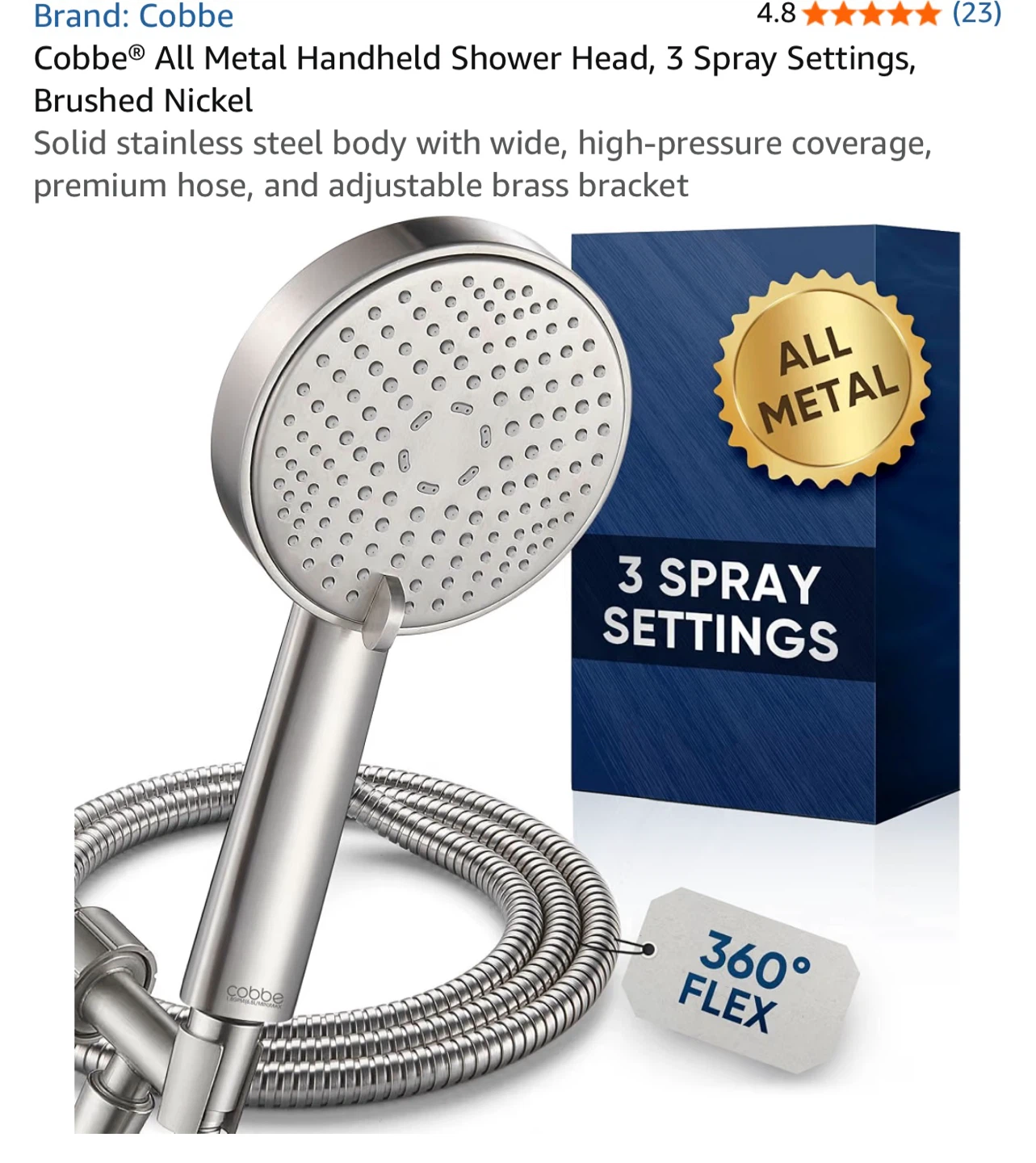 Cobbe All Metal Handheld Shower Head - Brushed Nickel