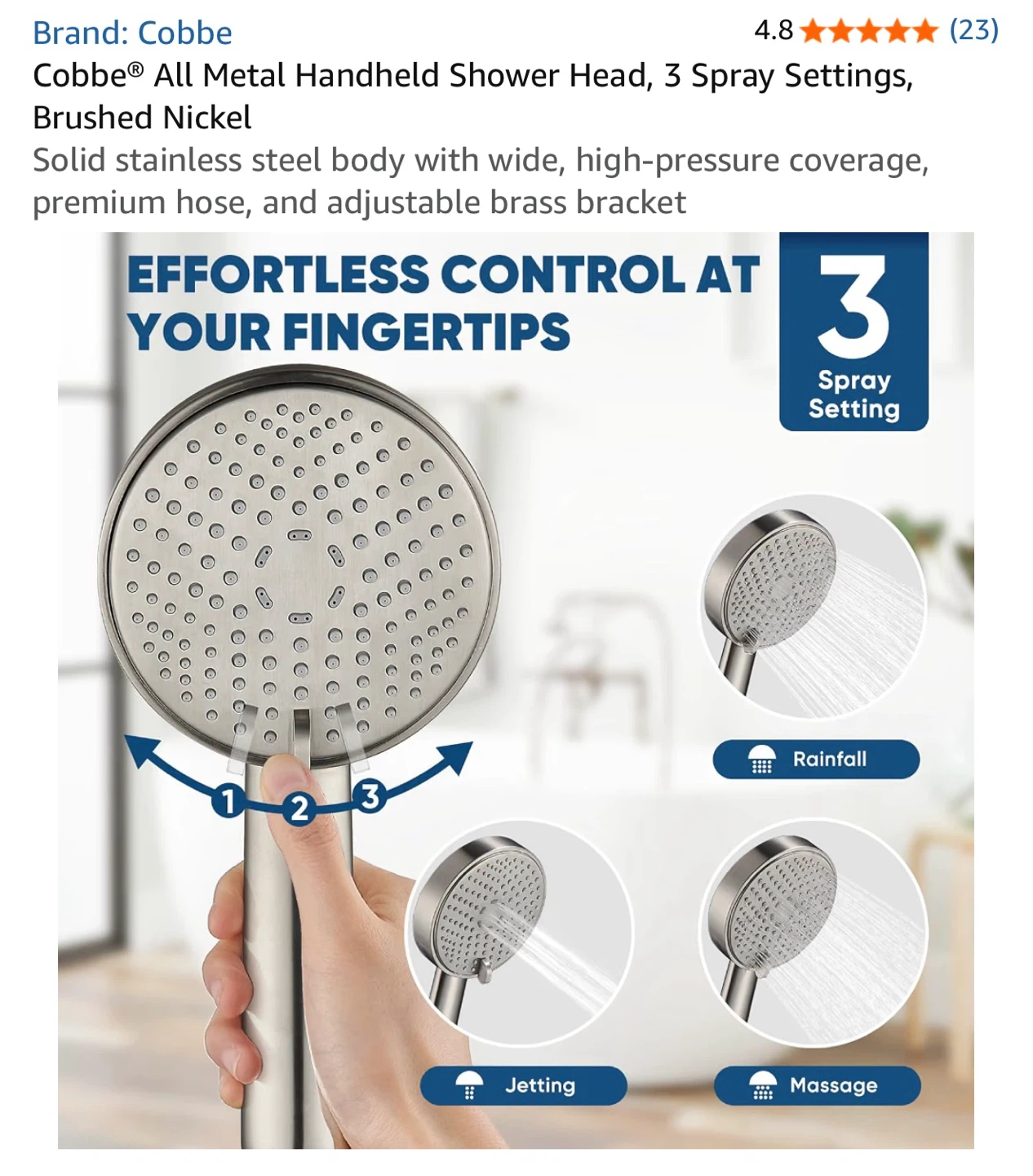 Cobbe All Metal Handheld Shower Head - Brushed Nickel - photo 3