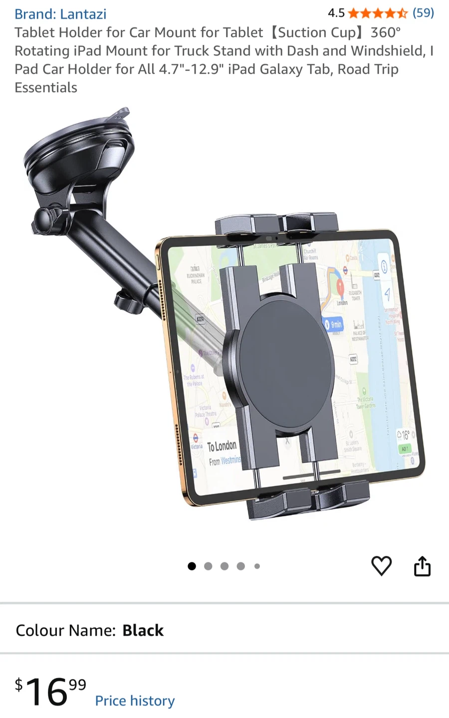 Lantazi Black Tablet Car Mount