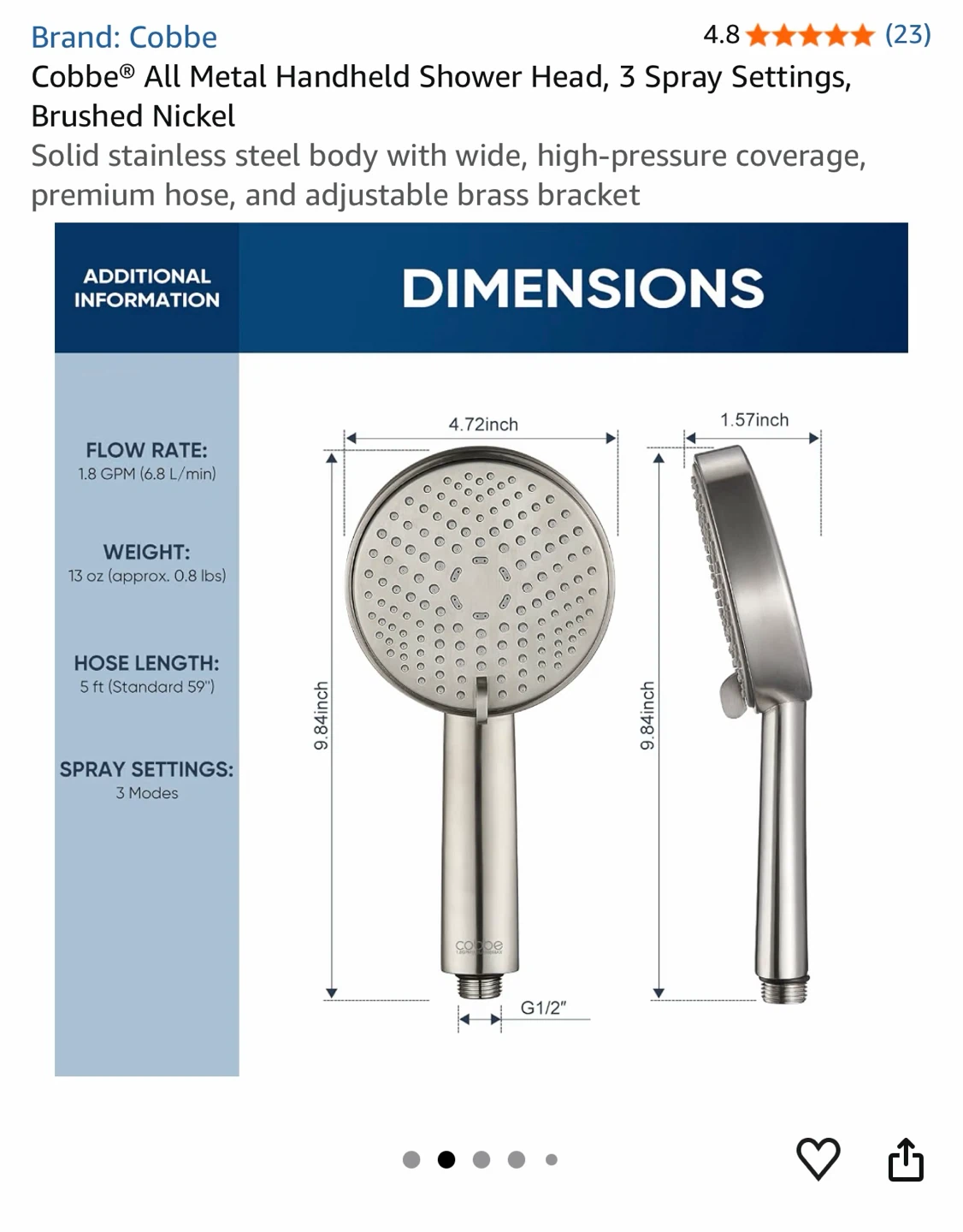 Cobbe Handheld Shower Head, Matte Black, 3 Spray Settings - photo 2