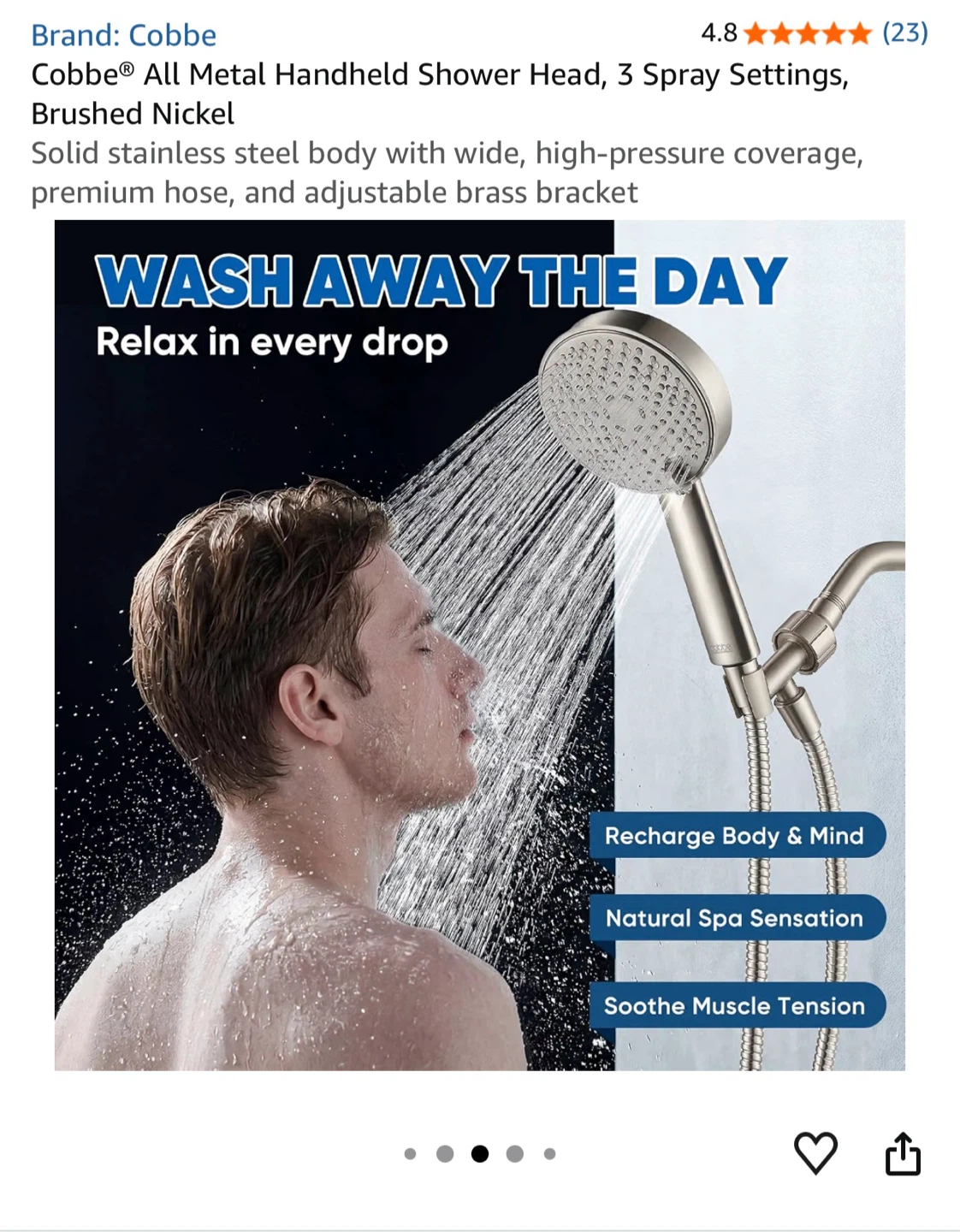Cobbe Handheld Shower Head, Matte Black, 3 Spray Settings - photo 4