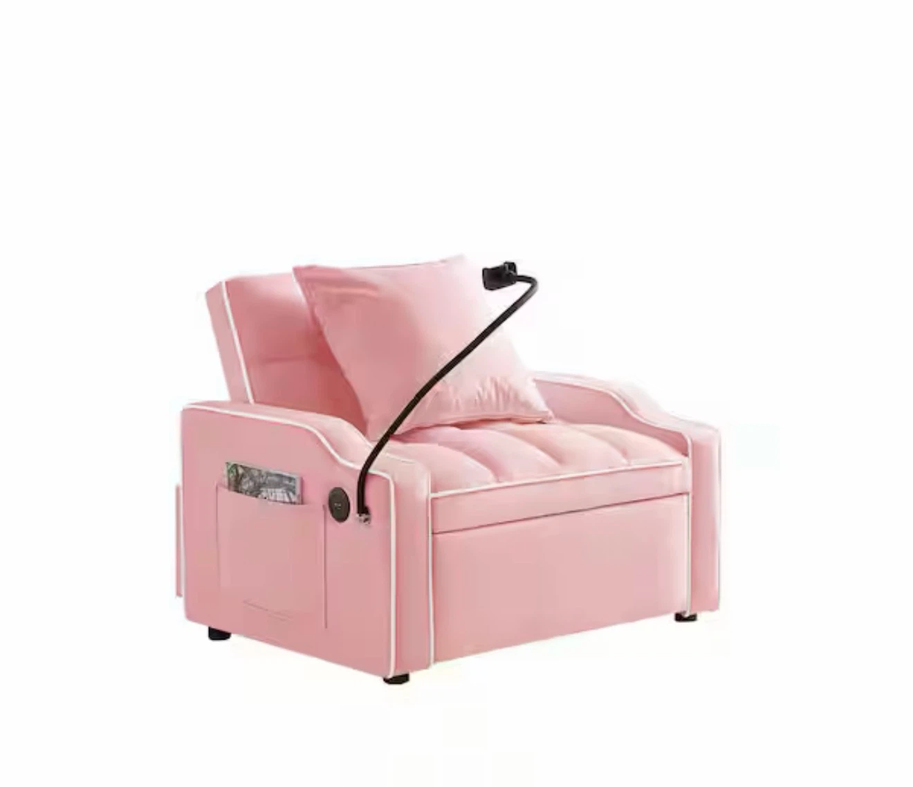 Pink Convertible Sofa Bed with Extendable Footrest