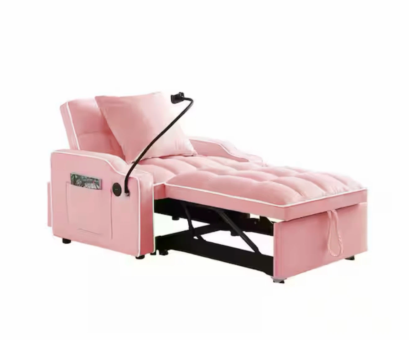 Pink Convertible Sofa Bed with Extendable Footrest - photo 2