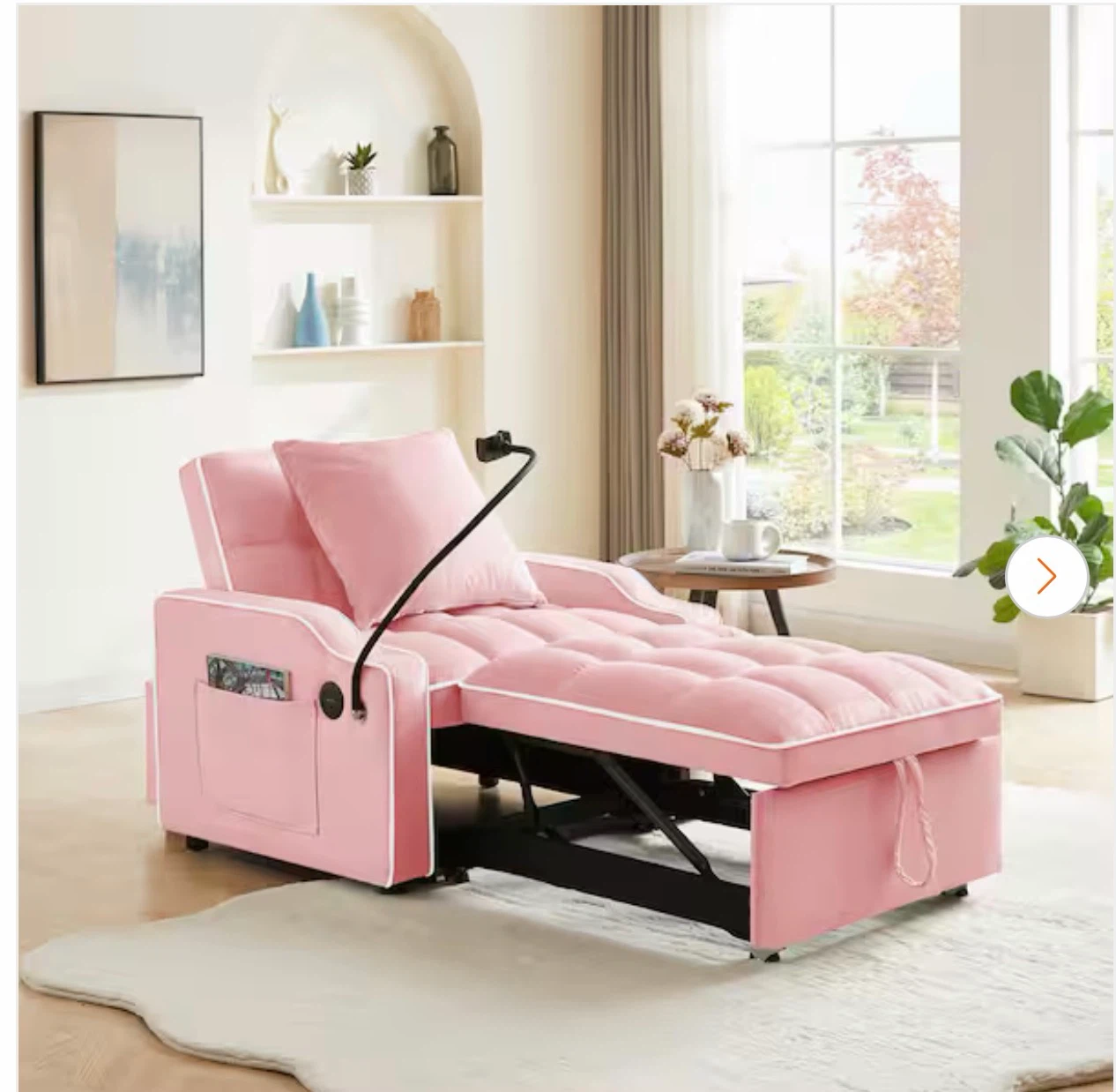 Pink Convertible Sofa Bed with Extendable Footrest - photo 3