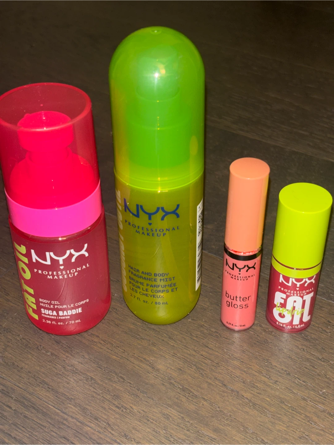 NYX Makeup Bundle - Body Oil, Mist, Butter Gloss & Lip Oil
