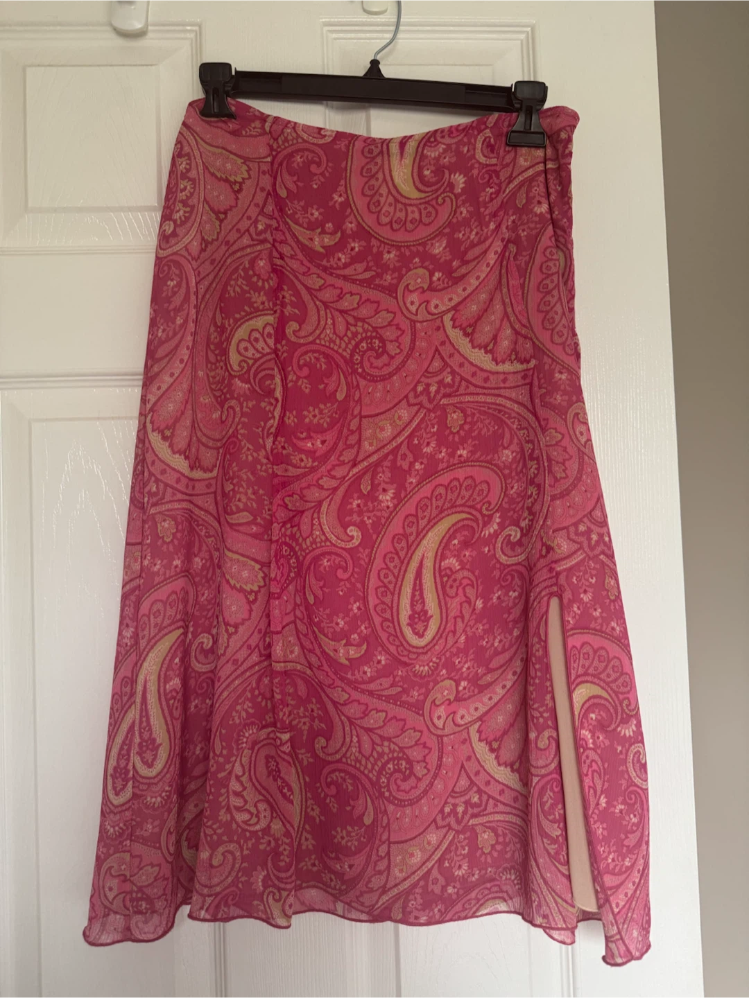 Pink Paisley Print Midi Skirt
