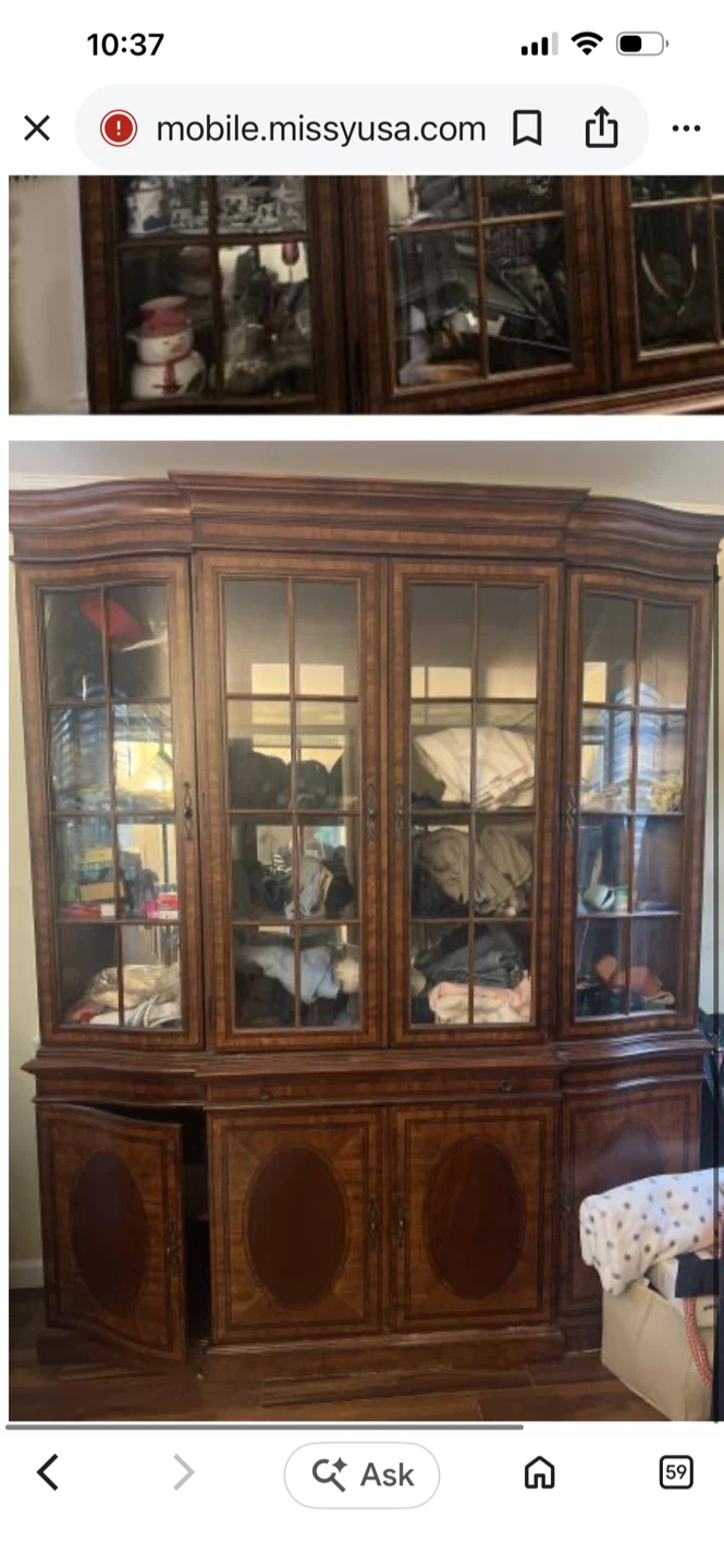 Vintage Wooden Display Cabinet with Glass Doors