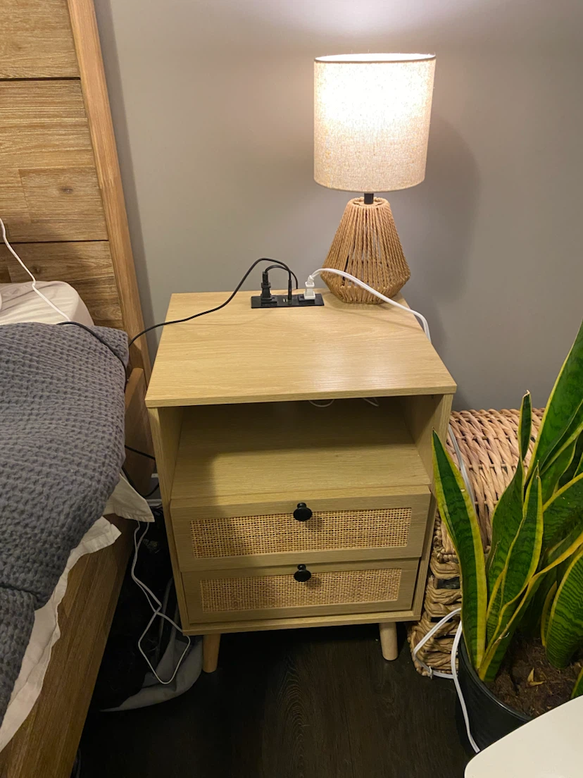 2x Wood Nightstand with 2 Rattan Drawers - photo 2