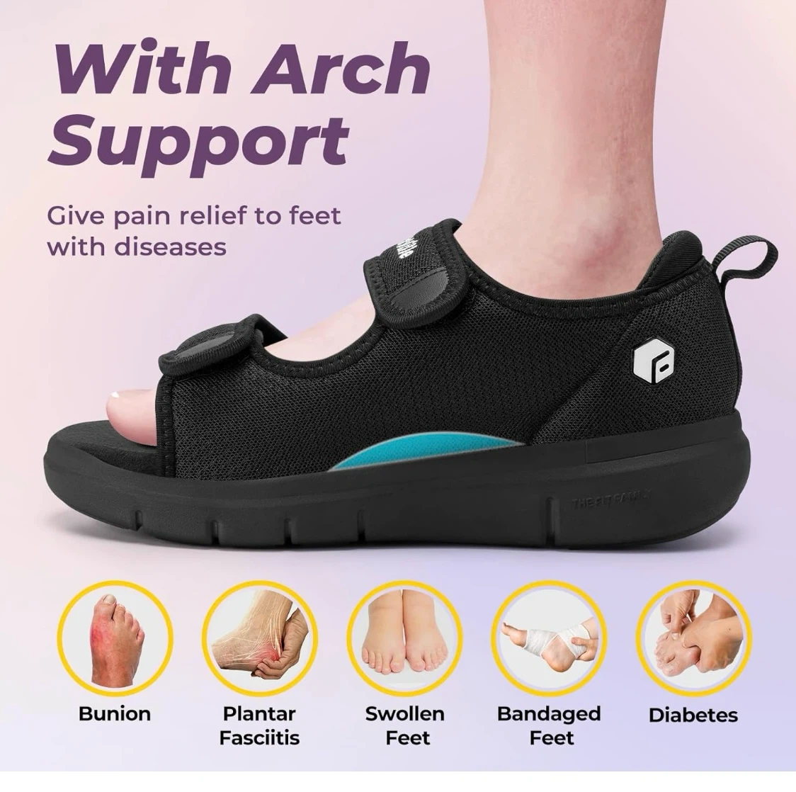 FitVille Women's Black Wide Toe Box Sandals - photo 2