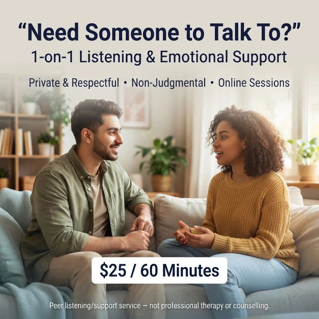 1-on-1 Listening & Emotional Support – $25/hour