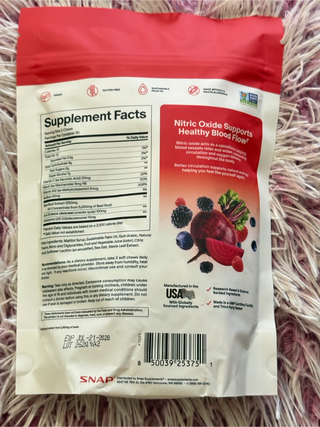 SNAP Nitric Oxide Beet Soft Chews sugar-Free, 60 Count - photo 2