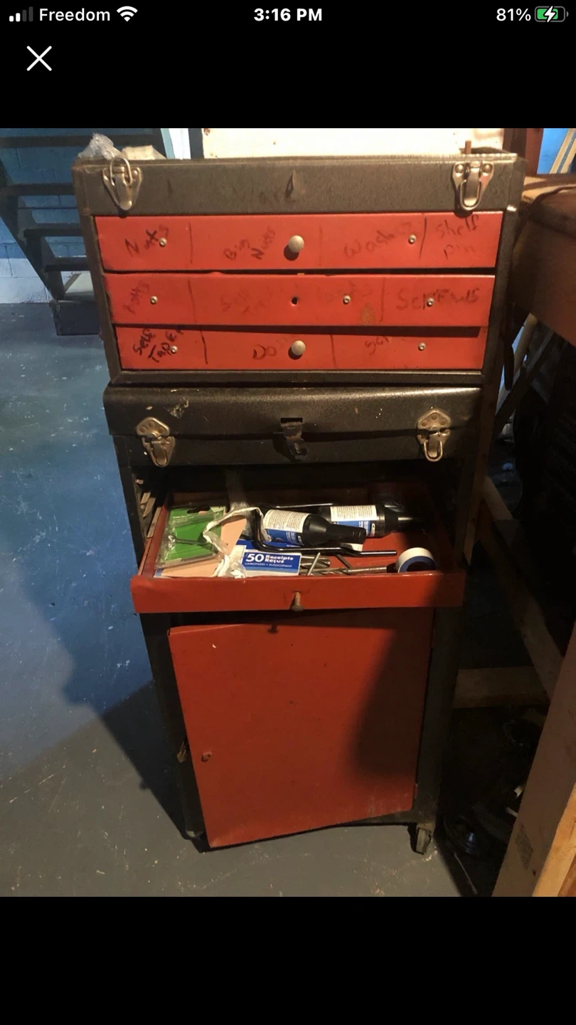 Vintage Red Metal Tool Chest with Drawers