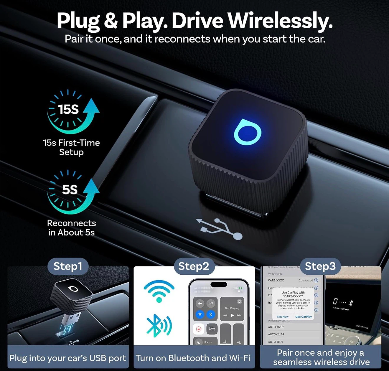 OTTOCAST Mini Slim Wireless CarPlay/Android Auto Adapter - photo 3