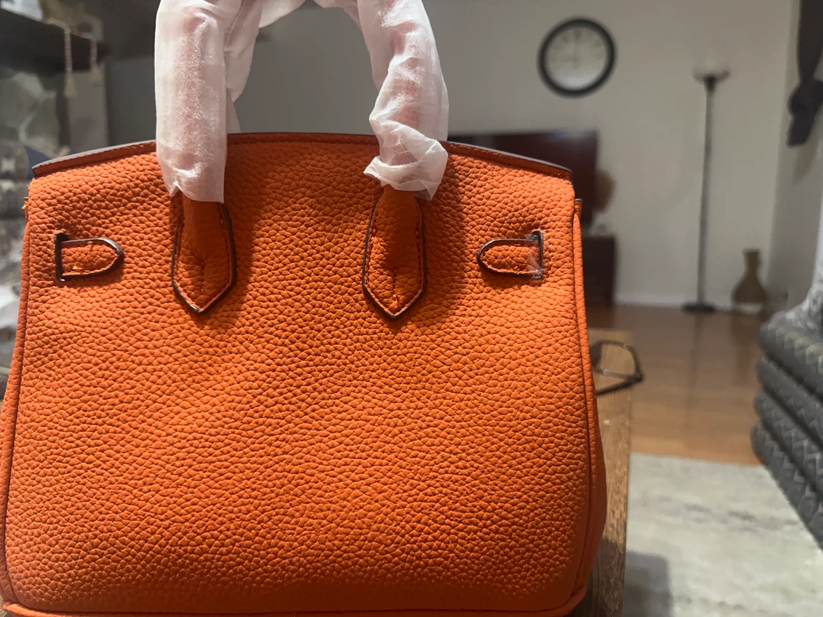 Orange Textured Leather Handbag with Shoulder Strap - photo 2
