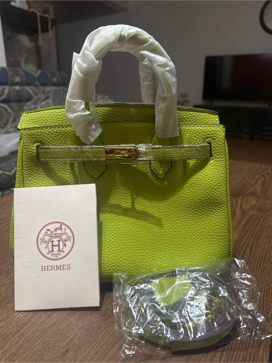 Hermès Lime Green Taurillon Clemence Leather Kelly 25